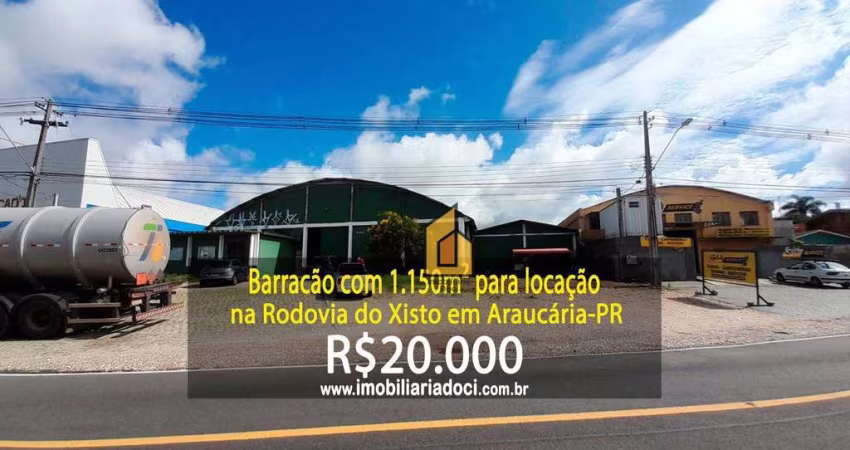 Barracão com 1.150m² na Rodovia do Xisto em Araucária-PR  - Locação por 20.000,00