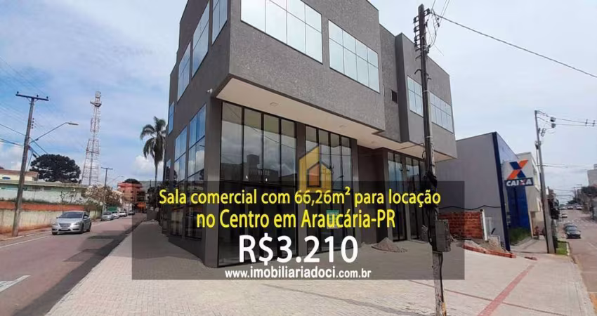 Sala comercial com 66,26m² no Centro em Araucária-PR  - Locação por R$3.210,00