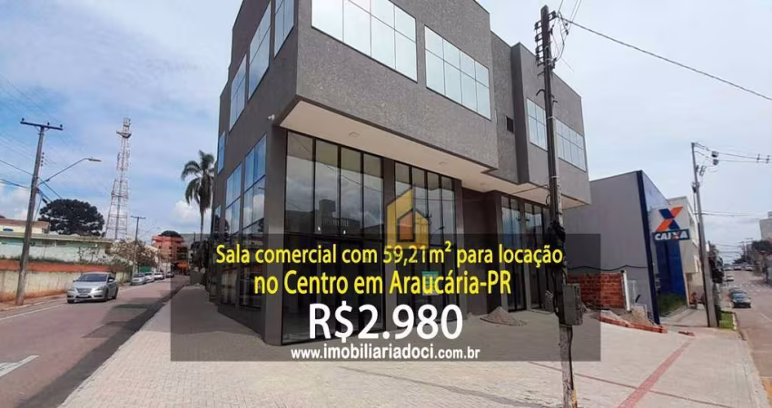 Sala comercial com 59,21m² no Centro em Araucária-PR  - Locação por R$2.980,00