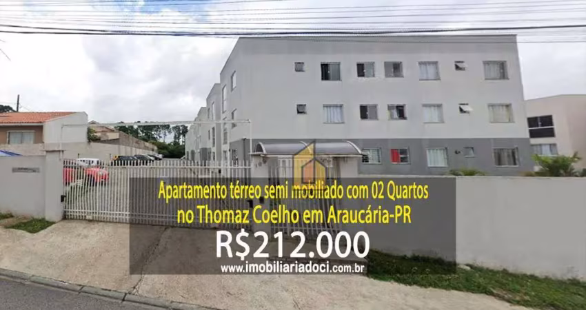 Apartamento térreo semi mobiliado com 02 quartos no thomaz coelho em araucária-pr  - a venda por r$212.000,00