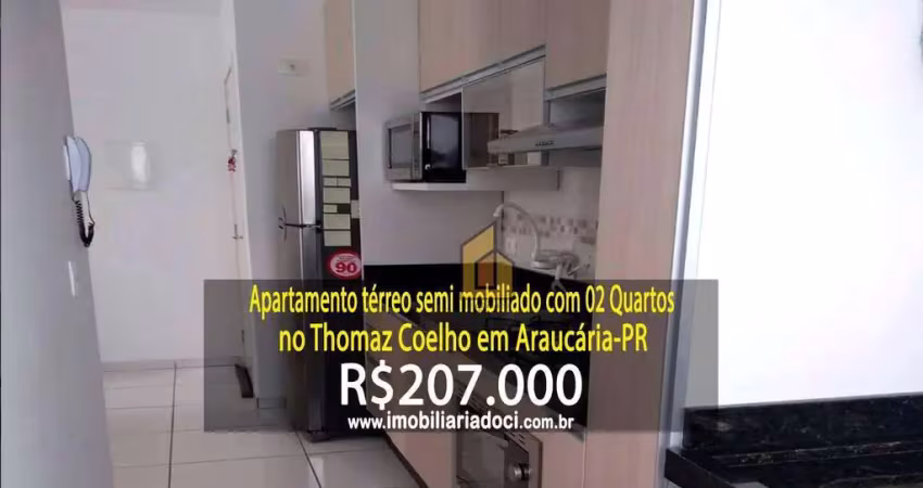 Apartamento térreo semi mobiliado com 02 quartos no thomaz coelho em araucária-pr  - a venda por r$207.000,00