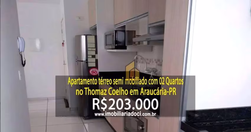 Apartamento térreo semi mobiliado com 02 quartos no thomaz coelho em araucária-pr  - a venda por r$203.000,00