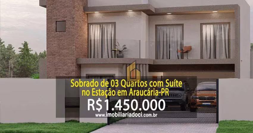 Sobrado de 03 quartos com suíteno estação em arucária-pr  - a venda por r$1.450.000,00
