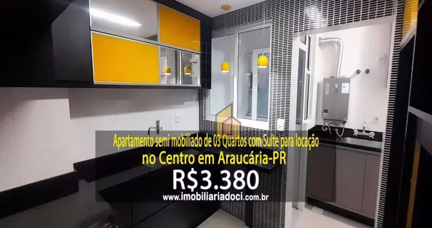 Apartamento semi mobiliado de 03 quartos com suíte no centro em araucária-pr  - locação por r$3.380,00