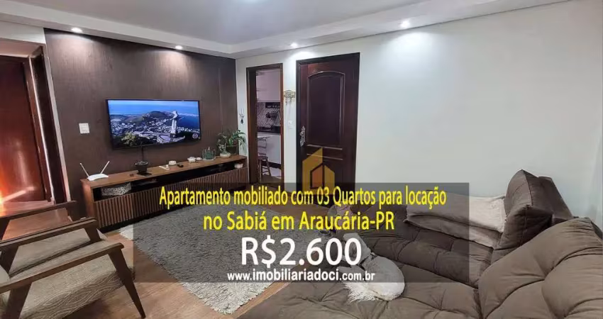 Apartamento mobiliado com 03 quartos no sabiá em araucária-pr  - locação por r$2.600,00  - água e gás inclusos no valor da locação