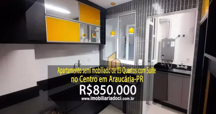 Apartamento semi mobiliado de 03 quartos com suíte no centro em araucária-pr  - a venda por r$850.000,00