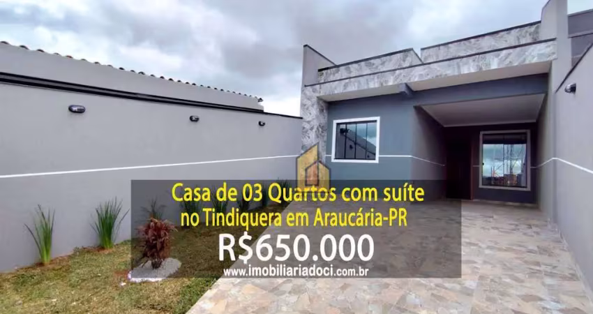 Casa de 03 quartos com suíte no tindiquera em araucária-pr  - a venda por r$650.000,00