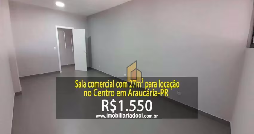 Sala comercial com 27m² no centro em araucária-pr  - locação por r$1.550,00