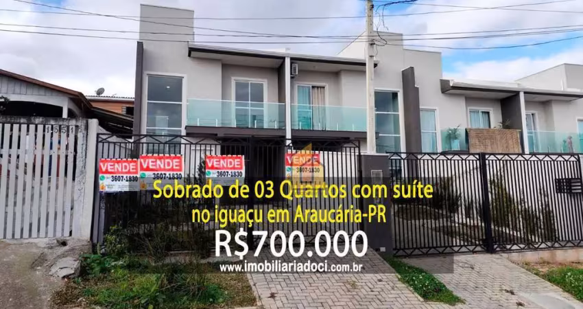 Sobrado de 03 quartos com suíte no iguaçu em araucária-pr  - a venda por r$700.000,00