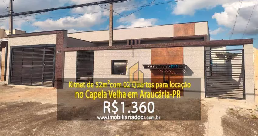 Kitnet de 52m² com 02 quartos no capela velha em araucária-pr  - locação de r$1.360,00