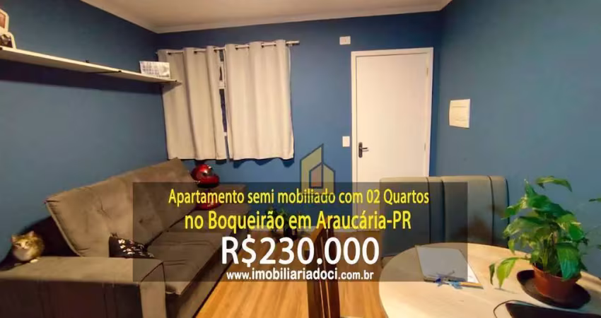 Apartamento semi mobiliado com 02 quartos no boqueirão em araucária-pr  - a venda por r$230.000,00   - aceita financiamento  - aceita consórcios
