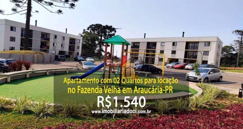 Apartamento com 02 quartos no fazenda velha em araucária-pr  - locação por r$1.540  - incluindo água e condomínio