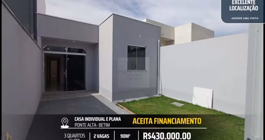 Casa plana individual com 3 quartos 1 suíte e 2 vagas - quintal e fino acabamento