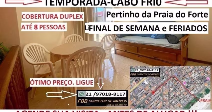 Cobertura Duplex para Temporada em Cabo Frio, Braga, 2 dormitórios, 1 suíte, 3 banheiros, 1 vaga