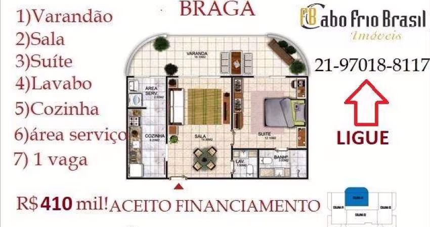 Apartamento / Novo para Venda em Cabo Frio, Braga, 1 dormitório, 1 suíte, 2 banheiros, 1 vaga