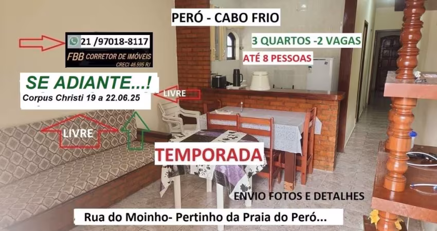Casa em Condomínio para Temporada em Cabo Frio, Peró, 3 dormitórios, 2 banheiros, 2 vagas